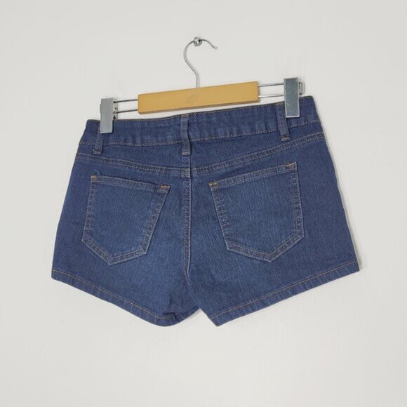 Wax Jean Women's Blue Cotton Pockets Flat Front High Rise Jean Short Size Small - Picture 2 of 12